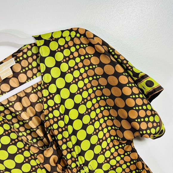 Michael Kors 100% Silk Green Brown Polka Dot Blouse Size XS - Picture 7 of 7